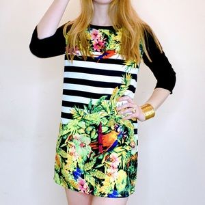 ASOS tropical black and white striped mini dress